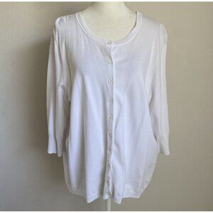 Nue Options Essentials Womens 2X Plus White Button Up Cardigan